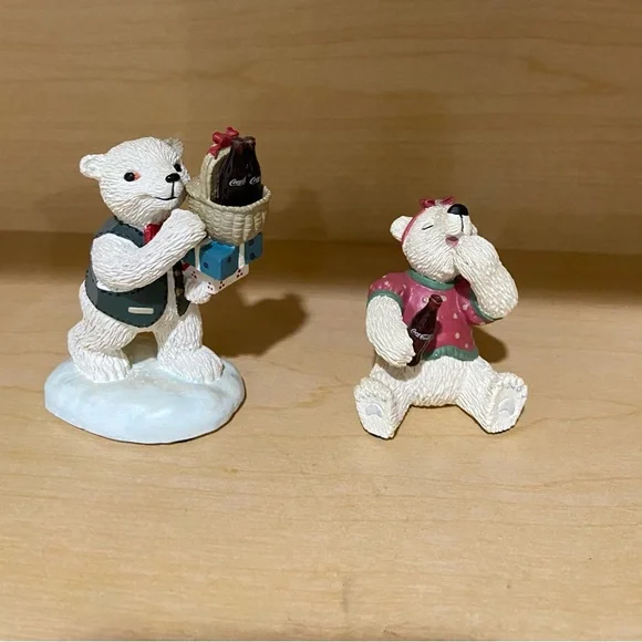 1995 COCA-COLA Brand Polar Bear Cubs Heritage Collection Figurine Statues set/2 - Picture 1 of 4